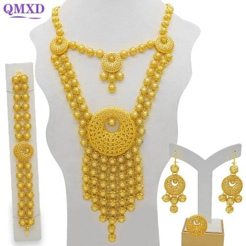 Hplated women Exquisite Luxury Dubai Jewelry set gold color India Nigeria African Jewelry Accessories wedding gift Wholesale