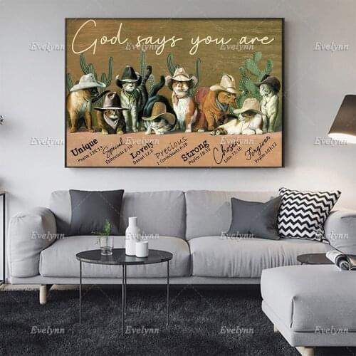 Cowboy Poster Cats Lovers Gifts God Says You Are Unique Poster Wall Art Prints Home Decor Canvas Unique Gift Floating Frame