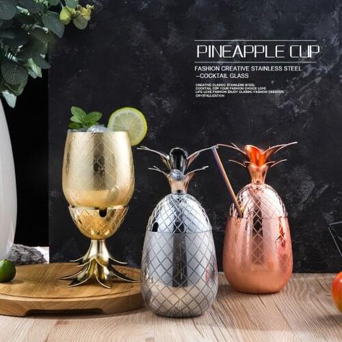 Creative Pineapple Shape Cocktail Glass 304 Stainless Steel Silver Rose Gold Cocktail Glass Juice Drink Champagne Party Barware