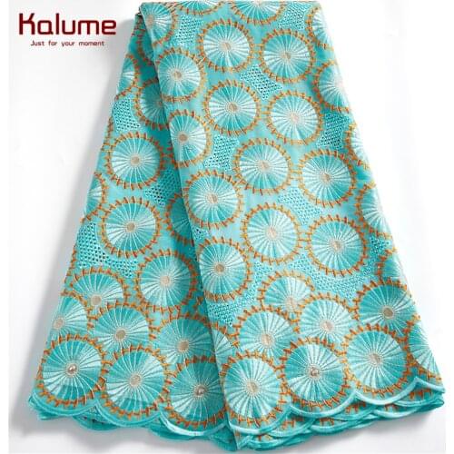 Kalume Latest African Lace Fabric 2021 Swiss Voile 5 Yards Nigerian Cotton Lace Fabric High Quality For Diy Dress F2521