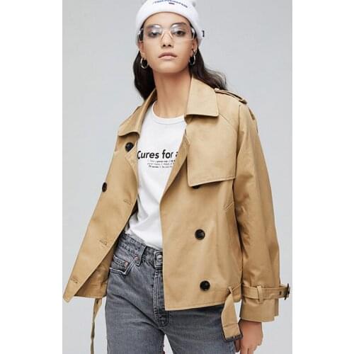 Jacket Women 100% Cotton Short Windbreaker Classic Design Double breasted 3 Colors Casual Style New Fashion