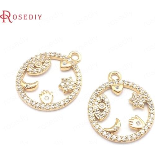 40689)4PCS 24K Champagne Gold Color Brass and Zircon Circle Multi Shape Charms Pendants Jewelry Making Supplies Diy Accessories