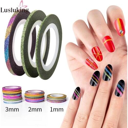 10 Rolls Glitter Scrub Nail Art Striping Tape Line Sticker Tips Decorations DIY Self-Adhesive Decal Tools Manicure 1MM 2MM 3MM
