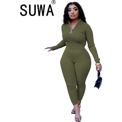 Hot Selling Women Casual Sets Stand Collar Long Sleeve Skinny Tops High Waist Pencil Pants Tracksuits For Sports Party