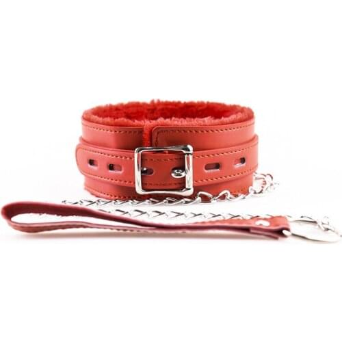 Fur Leather Sex Collar with Leash Fetish Dog Slave Neck Bondage Restraint Cuff BDSM Collar Adult Games SM Sex Toys for Women Men