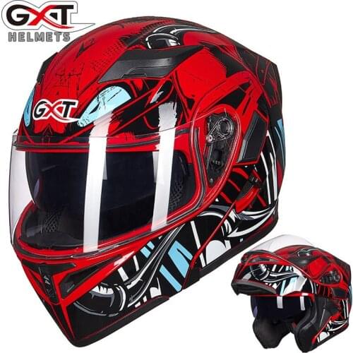 GXT Flip Up Helmet Motorcycle Helmet Motos Casco Capacete Modular Helmets with Inner Sun Visor Safety Double Lens Racing Helmets
