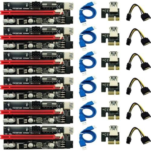 New 6Pcs Newest Ver009 Usb 3.0 Pci-E Riser Ver 009S Express 1X 4X 8X 16X Extender Riser Adapter Card Sata 15Pin to 6 Pin Power C