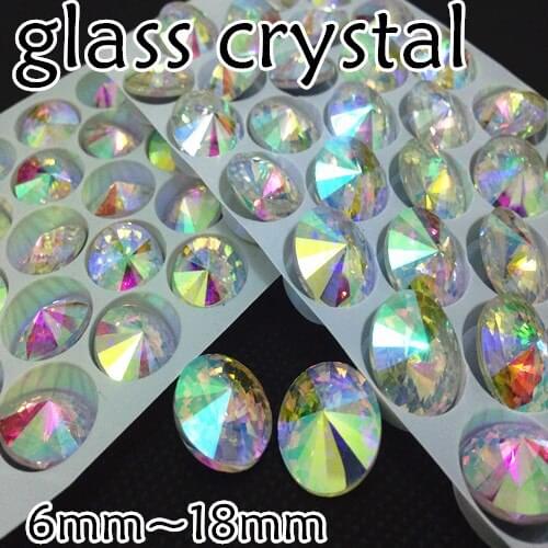 Wholesale Crystal AB Color Rivoli Round Glass Crystal Fancy Stone Top Quality 6mm,8mm,10mm,12mm,14mm,16mm,18mm