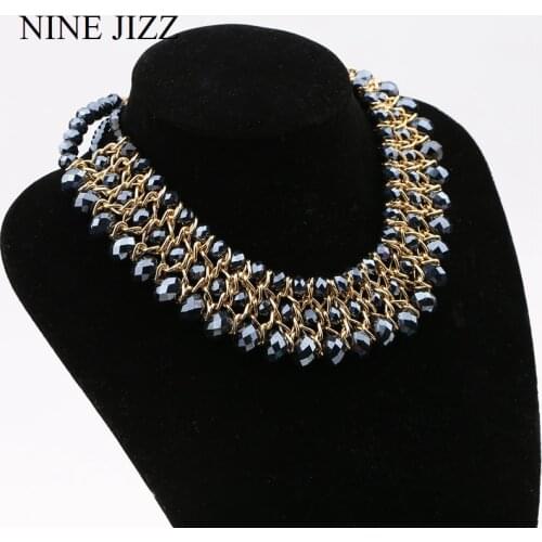 NINEJIZZ Crystal Necklace Vintage Bohemian Statement Beads Chain Tassel Necklaces for Women Simple Style Tribal Jewelry Handmade