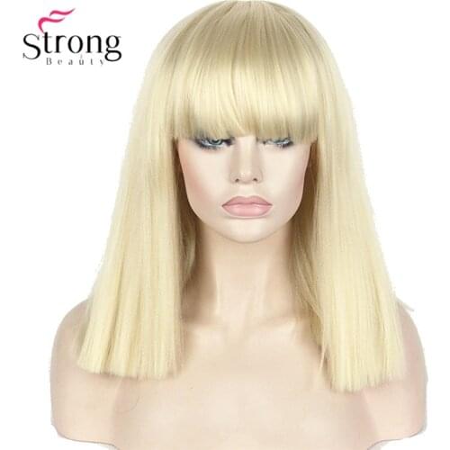 Medium length Fluffy Kinky Straight Blonde High Heat Full Synthetic Hair Wig