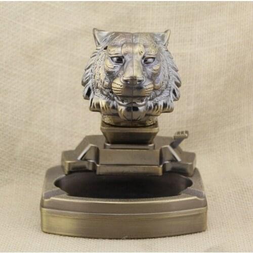 Lion Head Dual Purpose Ashtray with Open Flame Lighter Set Smoking Accessories for Weed Gadgets for Men Cool Gift for Friend