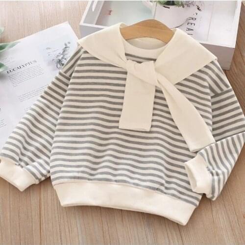 Girls Boy Striped T-Shirt Autumn Fashion Childrens Casual Clothes Long Sleeve Kids Sweatshirts With Letter Print Shawl Clothing