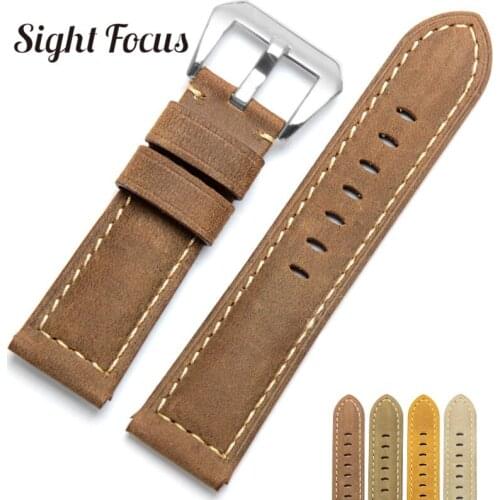 22mm 24mm 26mm Handmade Men Watchband for Panerai Crazy Horse Calf Leather Watch Straps Male Replacement Bands Bracelets Brown