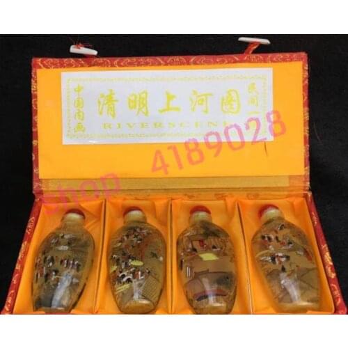 Riverside Scene at Qingming Festival, interior painting snuff pot,1 suit