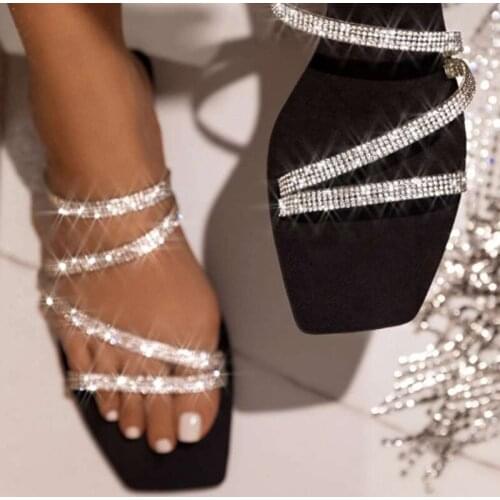 Womens Slippers Rhinestones Sandals Candy Color Ladies Bling Rainbow Flat Shoes Female Slides Flip Flops Summer Beach Shoes 2020