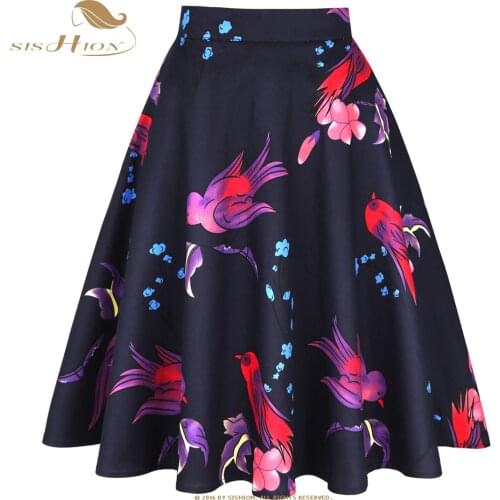 SISHION New Summer Birds Floral Printed Y2K Skirt VD0020 High Waist Women Cotton 50s 60s Punk Flare Retro Vintage Skirt Jupe