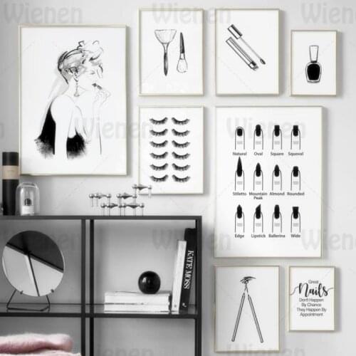 Modern Wall Art Eyelash Nail Polish Makeup Poster Fashion Beauty Canvas Painting Black White Wall Pictures Home Decor Girl Room