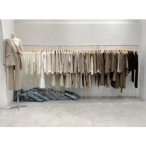 Clothing store display rack simple wall hanging clothing rod creative side hanging stainless steel women shop silver shelves