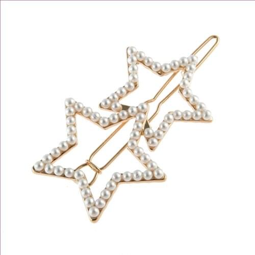 Light Yellow Gold Color Alloy Stackable 2 Star with Imitation Pearl Hair Jewelry for Women Amulet Gift