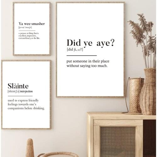 Funny Scandi Scotland Slang Definition Typography Canvas Painting Scottish Scots Art Print Black White Minimalist Poster Decor