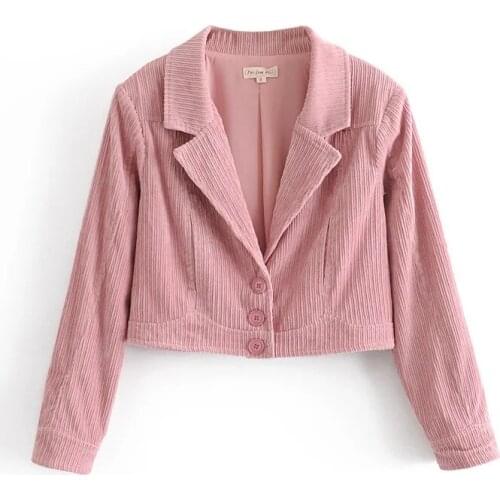Womens Clothing 2020 Autumn New KoreanVersion Of All-Match Fashion Slim Lapel Retro Corduroy Short Suit Jacket