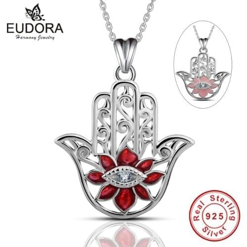 Eudora 925 Sterling Silver Eye of Devil Pendant Necklace Fine Jewelry Pink Red Zircon Crystal Pendant for Women Jewelry CYD069