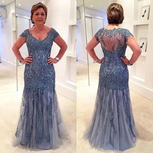 Plus Size Mother Of The Bride Dresses платье для мамы невесты Beadings Sheath Lace Short Sleeves Formal Custom Made Dinner Gowns