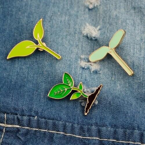 Zhijia Bean Sprouts Seedling Enamel Pins And Brooches Natural Green Tree Seedling Plant Badge Brooches For Girls
