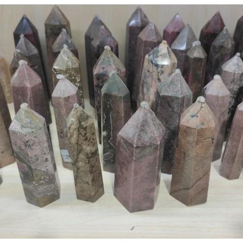 1pcs Natural Peach Blossom Tourmaline Quartz Crystal Wand Healing Gem Stone Rock Hexagon Obelisk Point Minerals Feng Shui