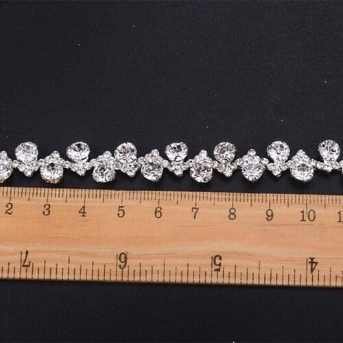 1Cm Width Silver Crystal Flower Rhinestone Chain Hair Dress Decorate Collar Garment Sewing Accessory 1 Yard Claw Diamond Trim