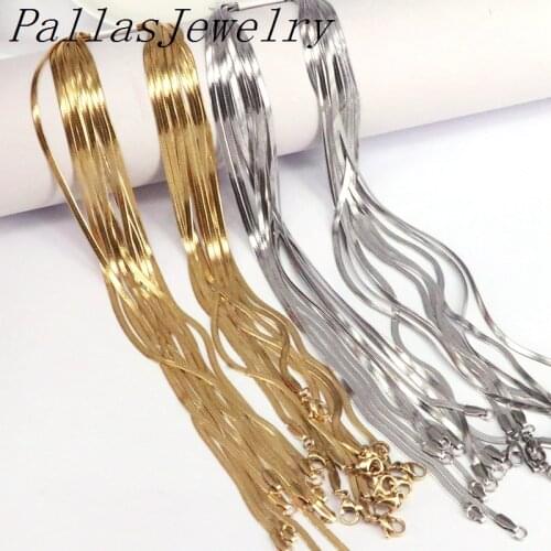 10Pcs Flat chain necklace accessories fashion jewelry for women men gold silver color snake chain necklace mix size