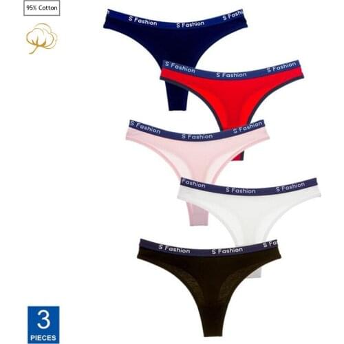 3PCS/Set Sexy Lingerie Womens Cotton G String Thong Seamless Female Underpants Solid Color Sports Pantys