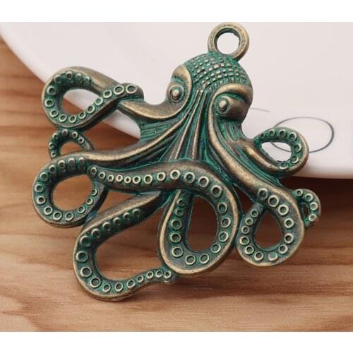 5 Pieces Green Verdigris Patina Large Octopus Squid Charms Pendants for Necklace Jewellery Making Findings 59x57mm