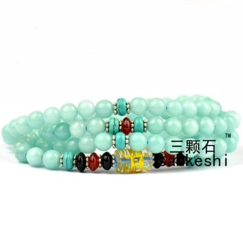 6mm Tibetan Buddhism 108 Amazonite Stone Amulet Mala Necklace