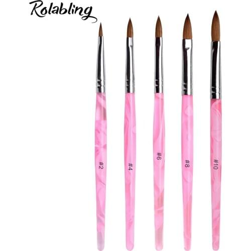 Kolinsky Acrylic Nail Brush Pink Crystal Handle 2# 4# 6# 8# 10# Gel Nail Brush for Nail Extension Painting Carving Manicure Pen