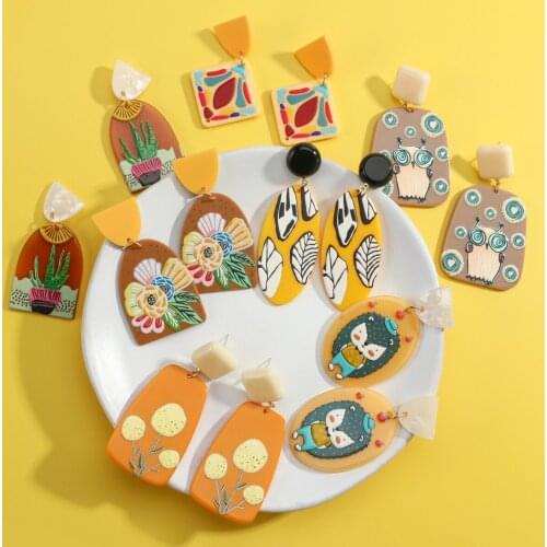 Lifefontier Multitype 3D Printed Cartoons Acrylic Drop Earrings for Women Colorful Animal Plant Acrylic Dangle Earrings Jewelry