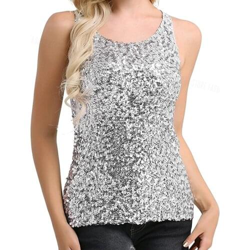 Sequin Metallic Sparkly Cocktail Party Sleeveless Tank Top Ladies Glitter Sparkle Sequin Paillettes Evening Wear Tank Tops Shirt