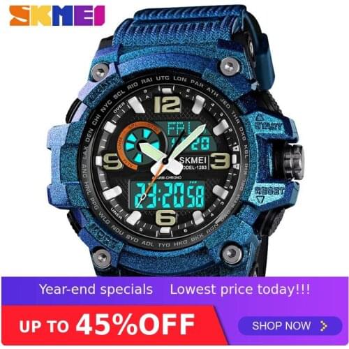SKMEI Men Sport Watch Waterproof Digital Watches Top Brand Dual Display Wristwatches Silicone Watch Band relogio masculino 1283