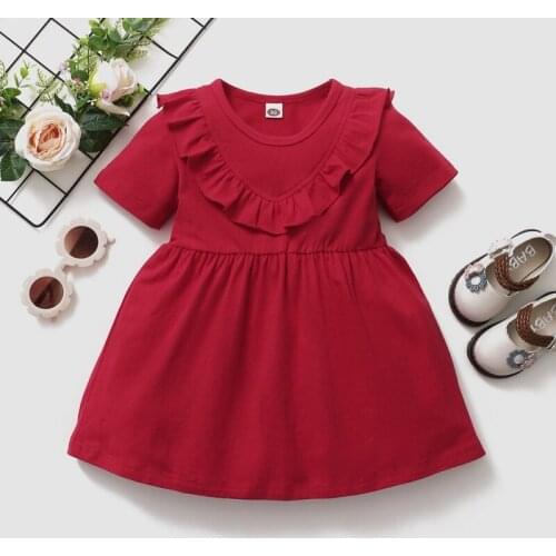 Bobora Summer Children Kids Girls Sleeveless Ruffles Dress Solid Color Cotton Linen Dress Clothing