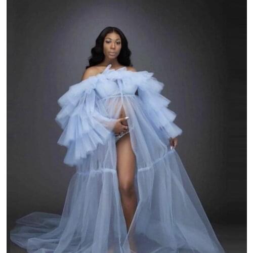 Extra Puffy Tulle Maternity Dresses Boat Neck Strapless Cap Sleeves Ruffles Custom Made Bridal Sheer Pregnancy Photo Shoot Dress