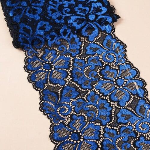 10yards Elastic Lace Ribbon 18CM wide Nigerian African Lace Fabric Blue Stretch Embroidered Lace Trimmings for Bra Dress