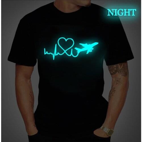 Heartbeat Plane Love Print T Shirt Novelty Funny Vintage Shirt Chemise Summer Mens Short Sleeve T-Shirt Luminous Tops Tee Male