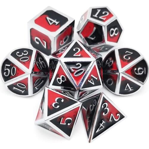 Haxtec Metal DND Dice Set Silver Black Red Vampire Polyhedral RPG Dice for D&D Pathfinder TTRPG