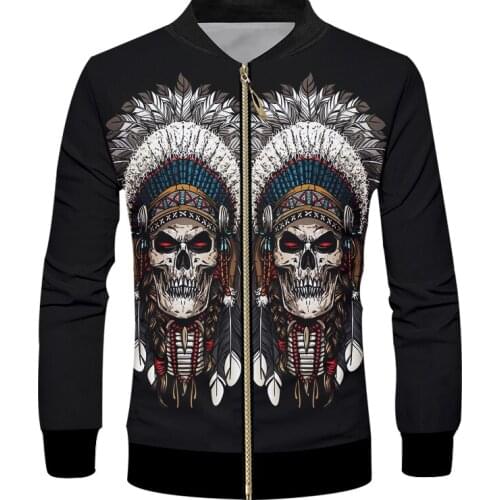 IFPD 3D Zipper Jacket Men Indians Skull EU Size 3D Full Print Long Sleeves Coat Fashion Tracksuits Harajuku Streetwear Jacket