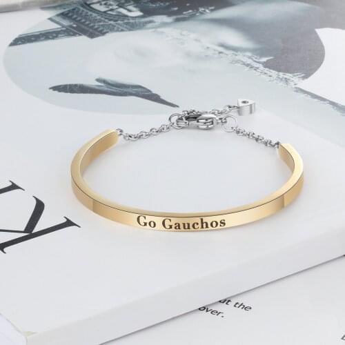 Customized Engrave Name Date ID Bracelet Gold Color Adjustable Stainless Steel Link Chain Bracelets & Bangles Gift for Women