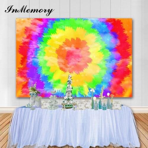 Inmemory Rainbow Color Tie Dye Backdrops Abstract Birthday Party Wall Table Cloth Photography Backgrounds Custom
