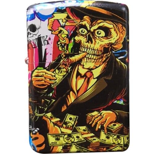 Creative Smoking skull color printing Kerosene gasoline petroleum oil cigarette lighter Individuality Good quality igniter gift