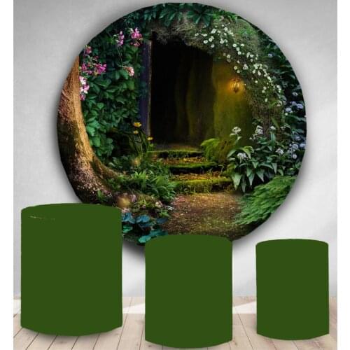 Circle backdrop Fantastic Forest house round Photography Background Wonderland Trees Plant photo studio props candy table banner