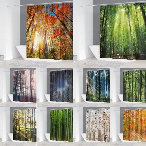 Forest Pattern Shower Curtains Nature Scenery Bathroom Decoration Waterproof Polyester Fabric Bath Curtain Bathtub Screen