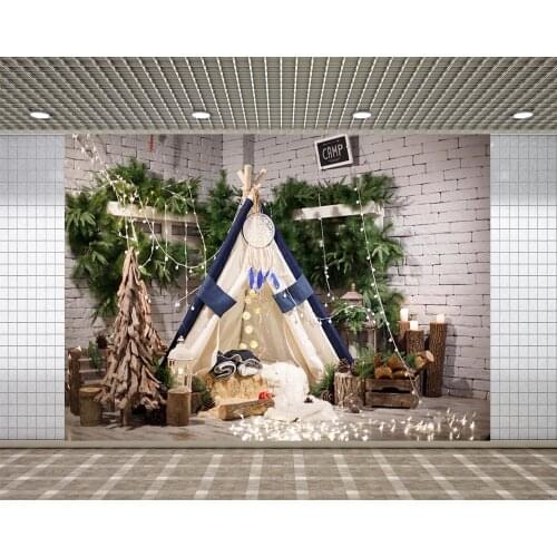 Lyavshi Christmas camping tent wind chimes white brick wall children background photo studio photography background